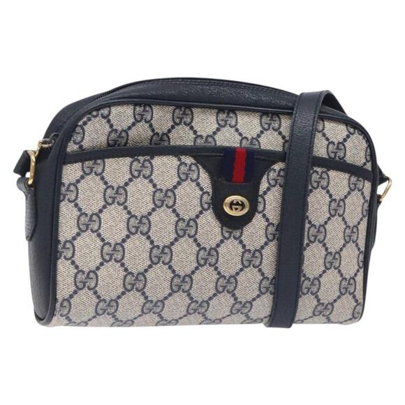 GUCCI GG Supreme Sherry Line Shoulder Bag Pvc Navy Gold 116 02 089 - Picture 1 of 16